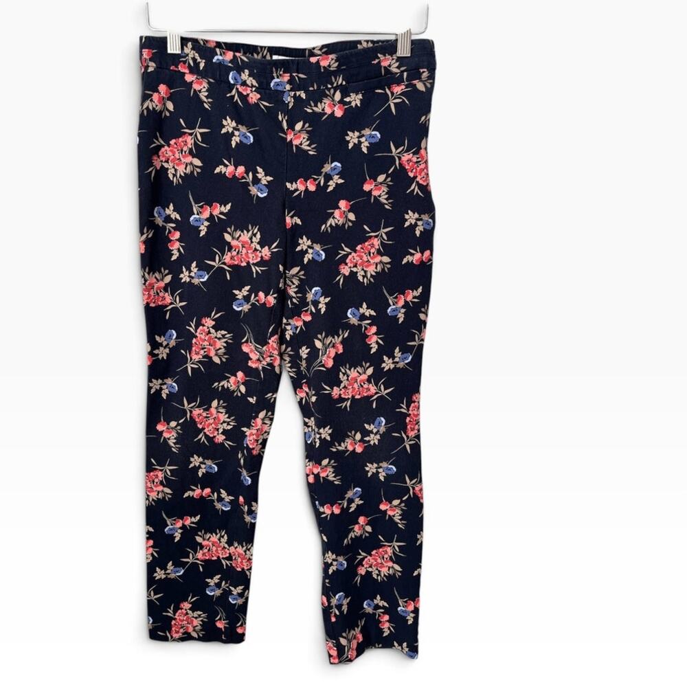 J. Jill Floral Precision Stretch Pants Ankle Pull On Elastic Waist Size Zip 8